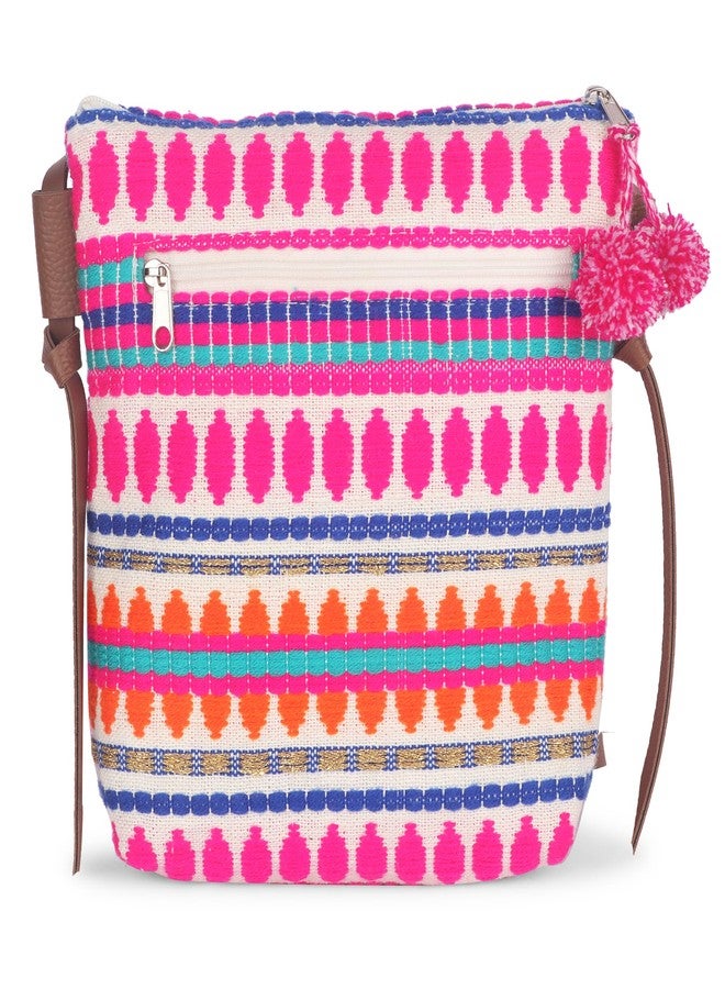 VASA Multi Pink Handwoven Cotton Sling Bag, Multi-coloured Geometric Pattern - Image 3